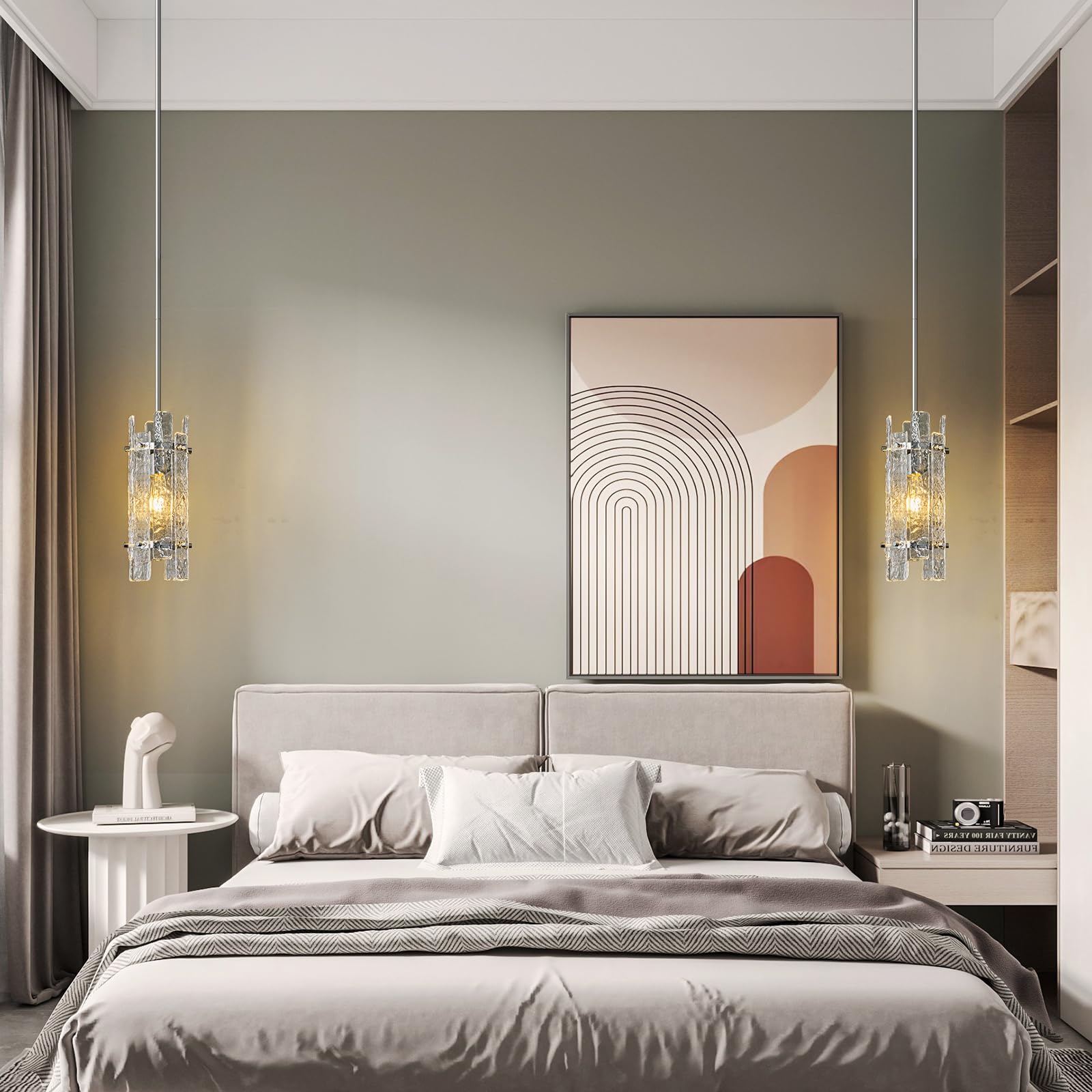 Einflammig Pendelleuchte Modern Vintage Glas Hängelampe Höhenverstellbar Chrom Hängeleuchte für Küche Esstische Esszimmer Schlafzimmer, E27 Sockel