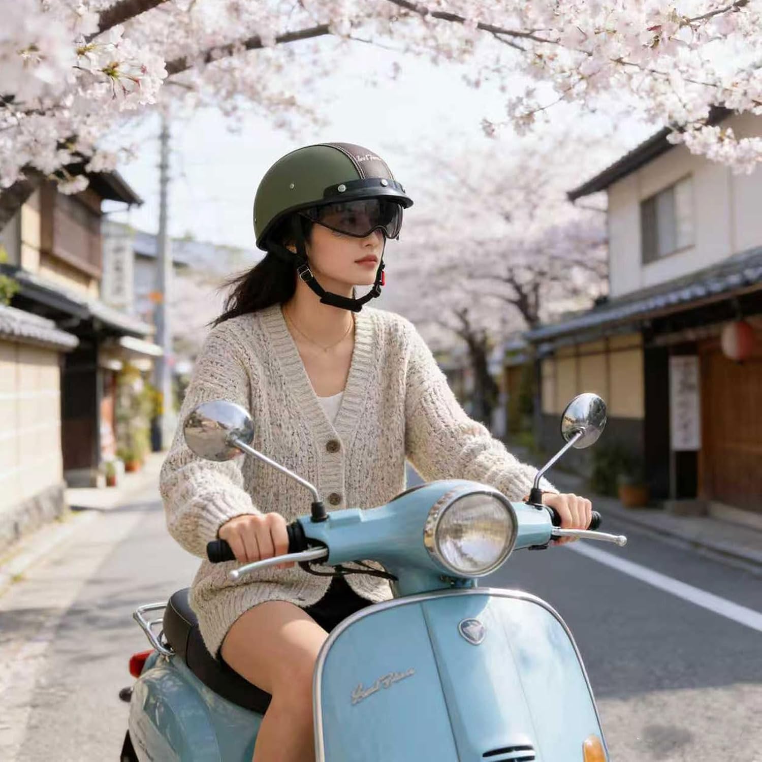 DOT Certified Vintage Motorcycle Half Helmet with Built-in Sun Visor, Open Face Retro Motorcycle Helmets for Motorbike Cruiser Chopper Moped Scooter ATV