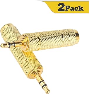 SeCro Back Bencher Seller 3.5mm Stereo Male to 6.3 mm Stereo Female Adapter Converter; Golden -2 Pack