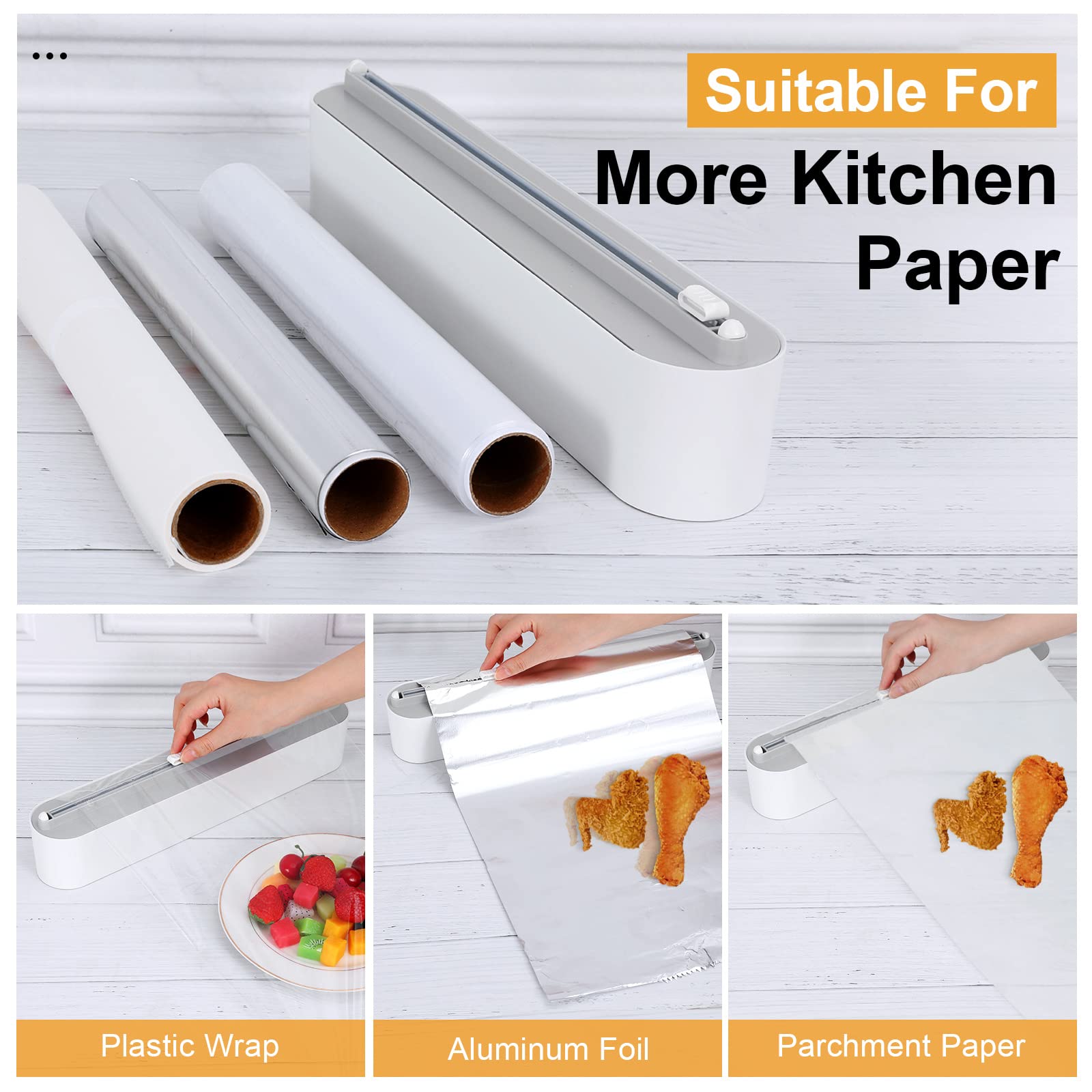 Housolution 2 Pièces Distributeur Film Alimentaire Magnétique, Coupe-Capsules avec Lames Tranchantes, Distributeur Papier Aluminium et Film Pratique, Dérouleur Film Alimentaire pour Cuisine
