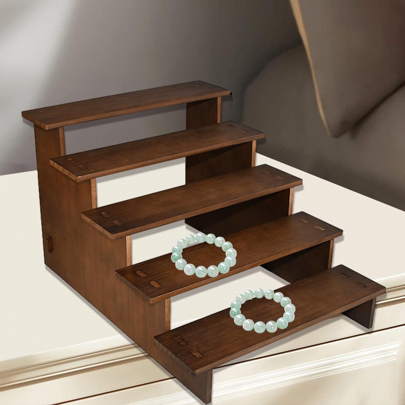 Espositore in Legno Spesso per Gioielli Organizer Scaffale Rialzato Multiuso Supporto Esposizione Figurine Decorativo Mensola da Banco Adatta per, 5 Strati 30 cm
