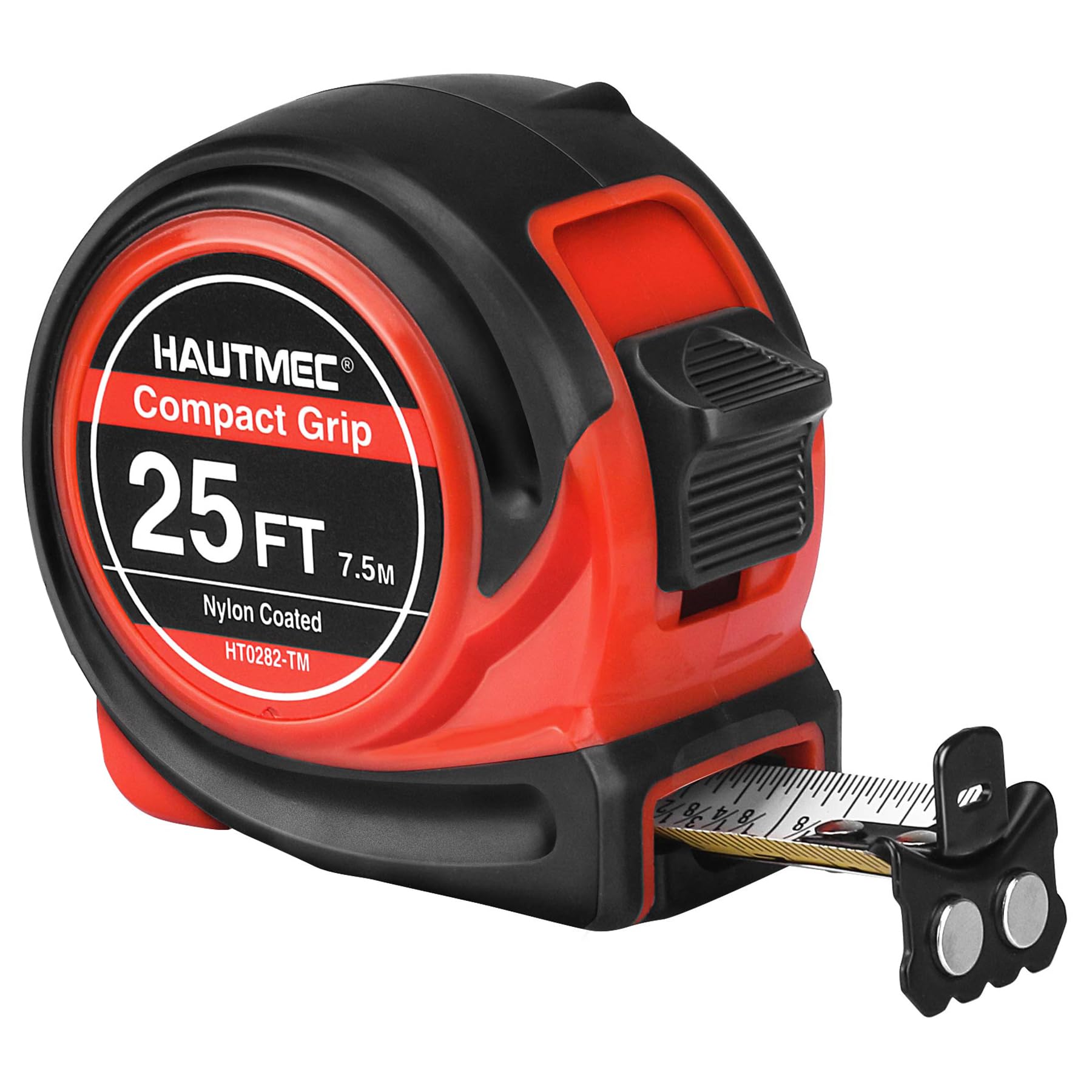 HAUTMEC Tape Measure 25ft with 1/8 Fractional Markings Dual Metric/Imperial Scale with Magnetic Hook Measuring Tape for Construction, Woodworking，Carpentry & DIY HT0282-TM