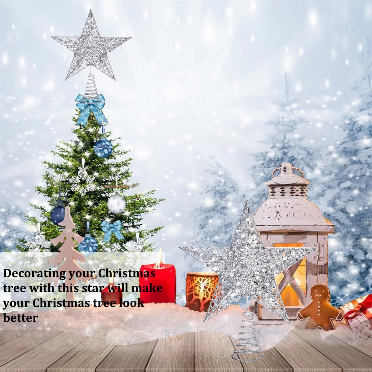 Stella Puntale Per Albero Di Natale - 20x25 Cm, Argento Scintillante, Metallica - Foto 2