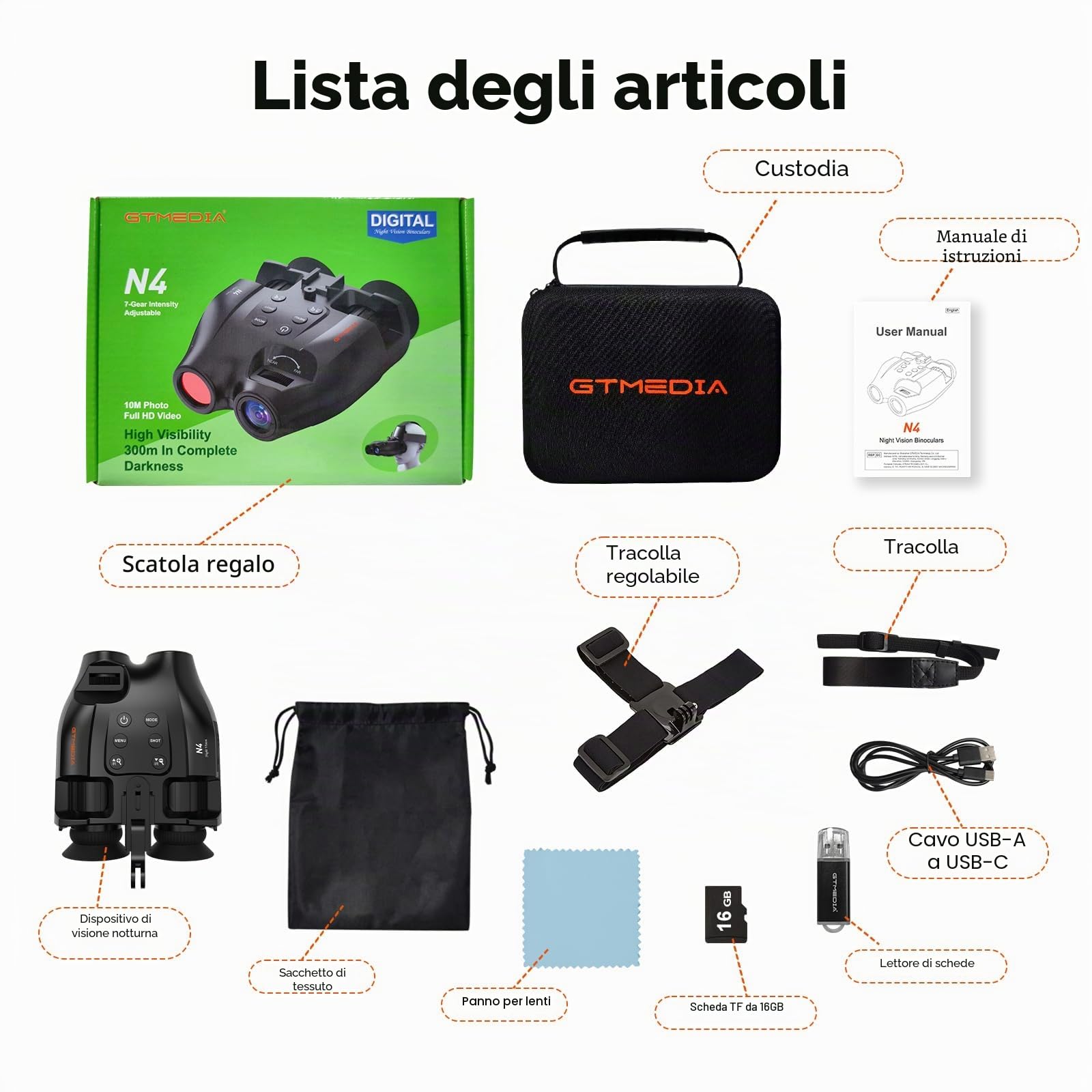 Visori notturni a testa per adulti. Binocolo digitale IR ricaricabile, portata 984 ft, zoom 5X. Mani libere con scheda 16GB TF. Foto/video,Fascia testa regolabile