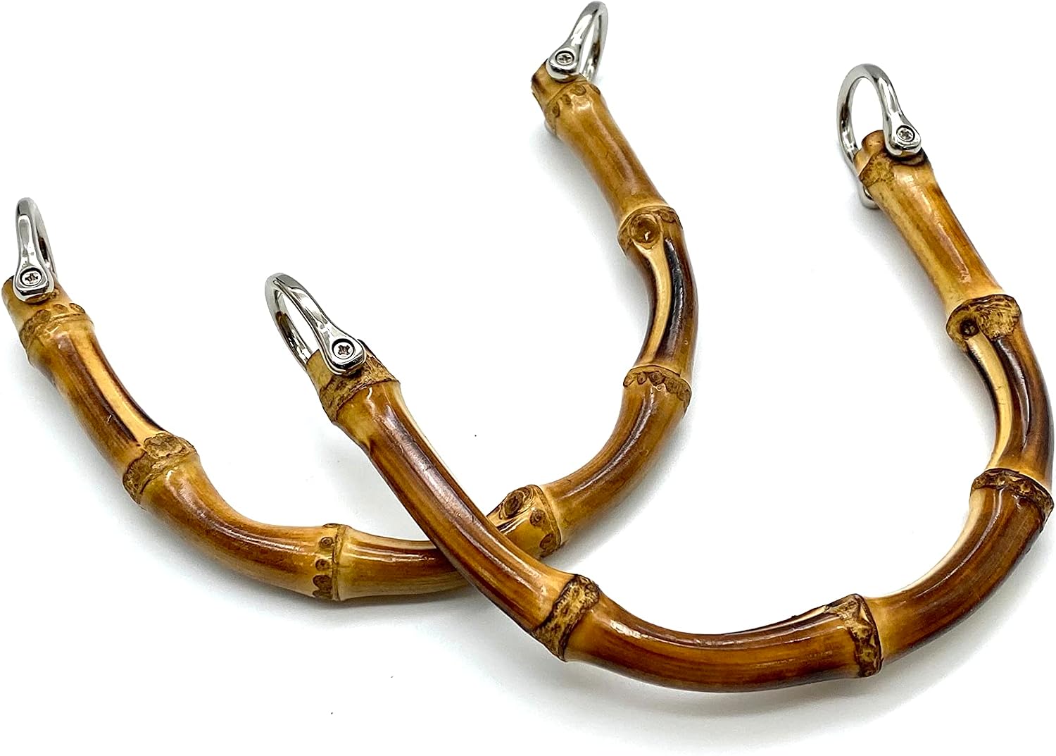 3dancraftit A Pair of U Shape Bamboo Bag Purse Handles with D Ring for Knitting Bag Purse Handle Making 6 1/8" x 4 5/16" / 15.5cm x 11cm Natural M3