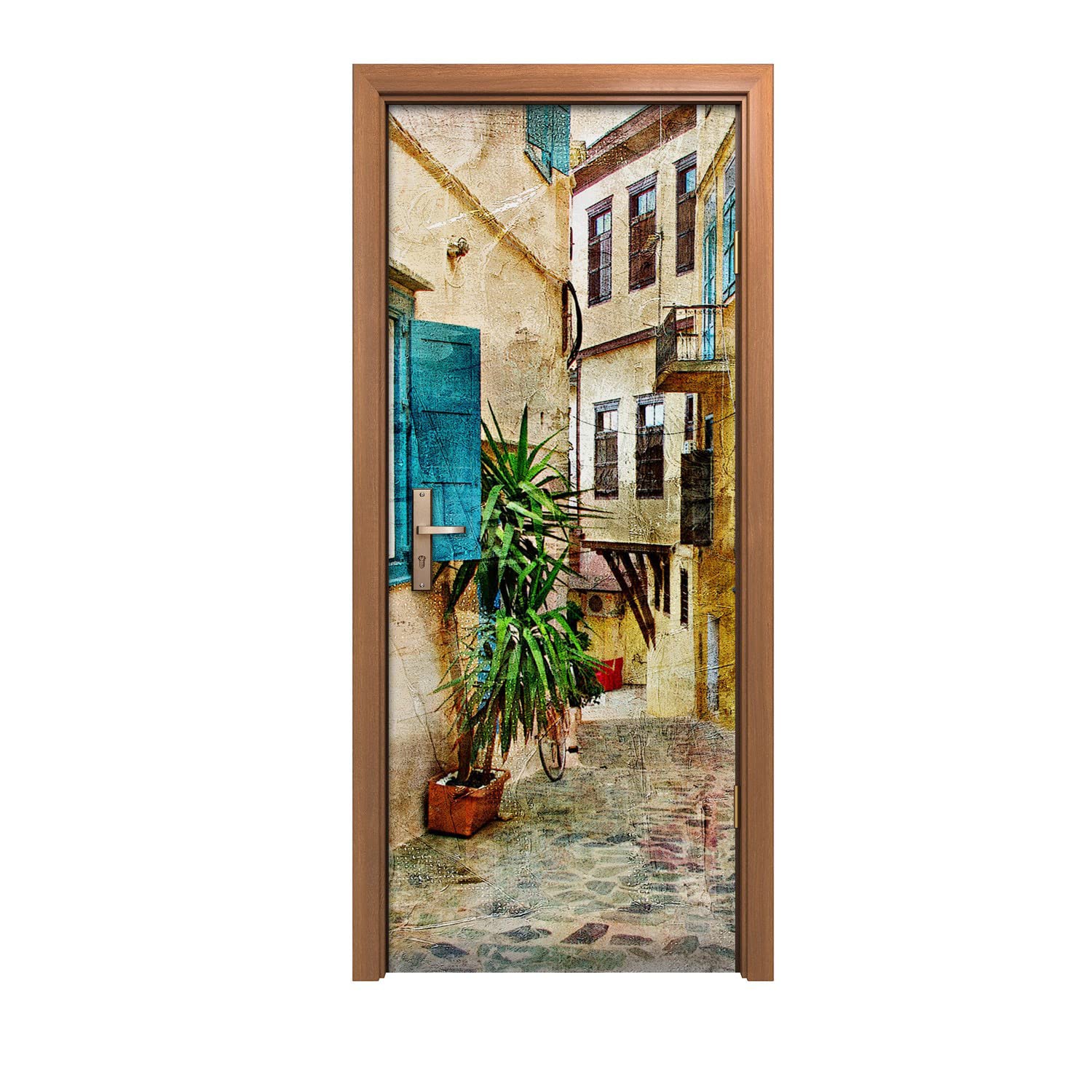 Autocollant de porte vue sur la ville pour illuminer votre salon