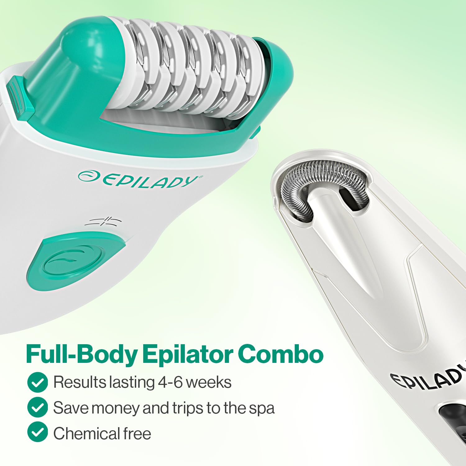 Epilady Set di dispositivi per la depilazione di viso e corpo, epilatore veloce con filo + epilatore estetico per donne per gambe, braccia, ascelle, viso, bikini (verde)