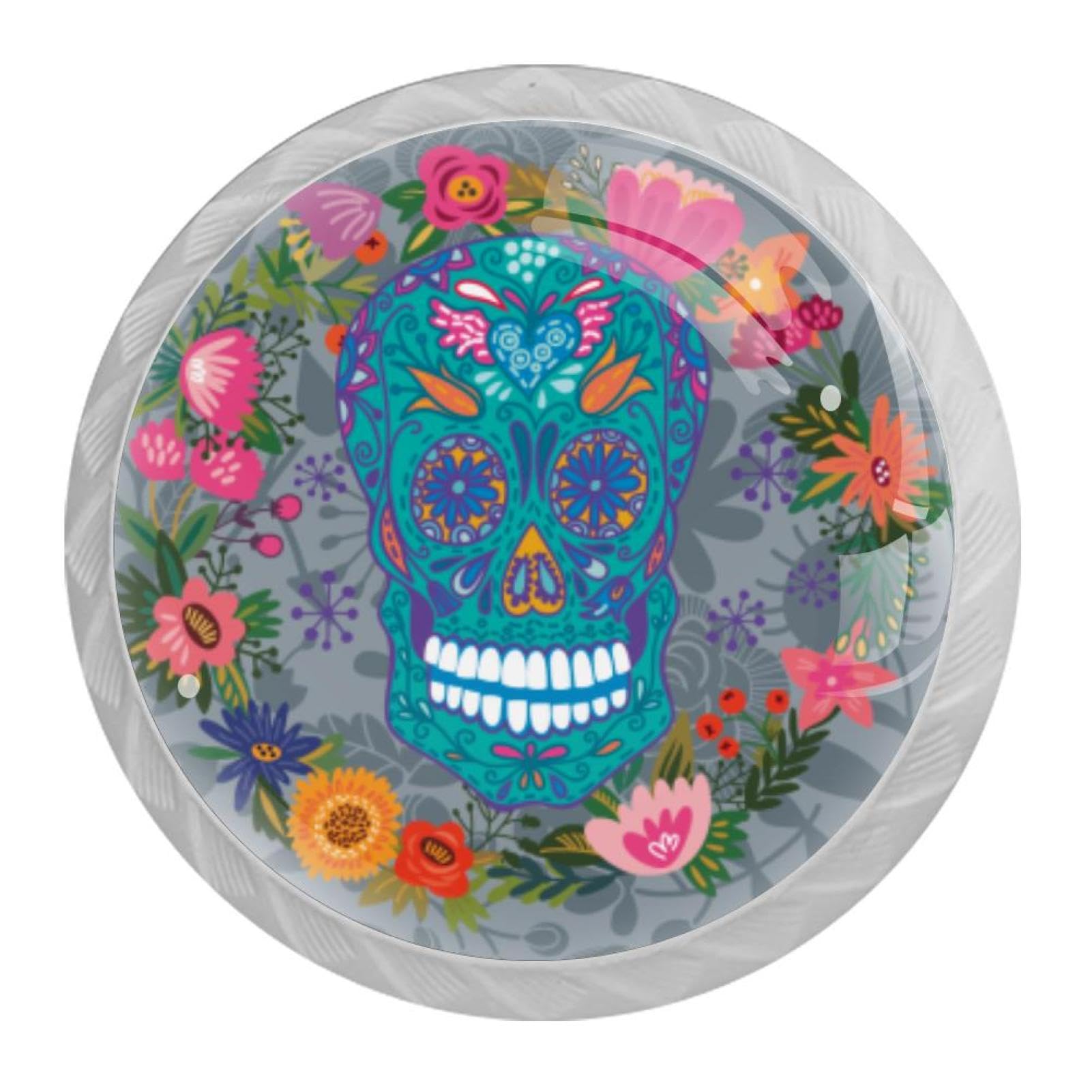 Tqmspg 4 Pieces Drawer Pulls Floral Skull Door Knobs Dresser Handles for Kitchen Wardrobe Cupboard Hardware Furniture