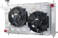 Vista 2 de Mustang Radiador para Ford Mustang GT SVT 3.8L V6 5.0L V8, 3 filas de aluminio CU1488 de 3 filas + cubierta / ventilador + kit de relé