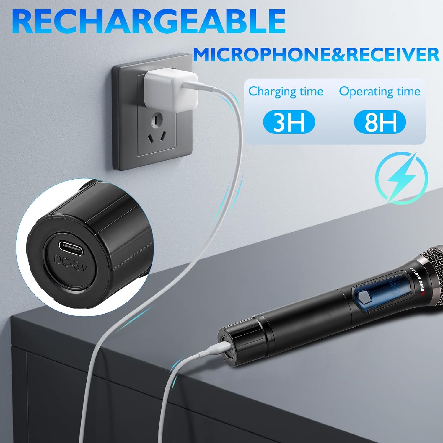 Wireless Microphone, Professional Updated 2.4G Rechargeable 2 Handheld Microphones System with 300 FT Extra Long Distance Stable Receiving for Karaoke Singing Wedding DJ Party Speech Church Classroom - Image 3