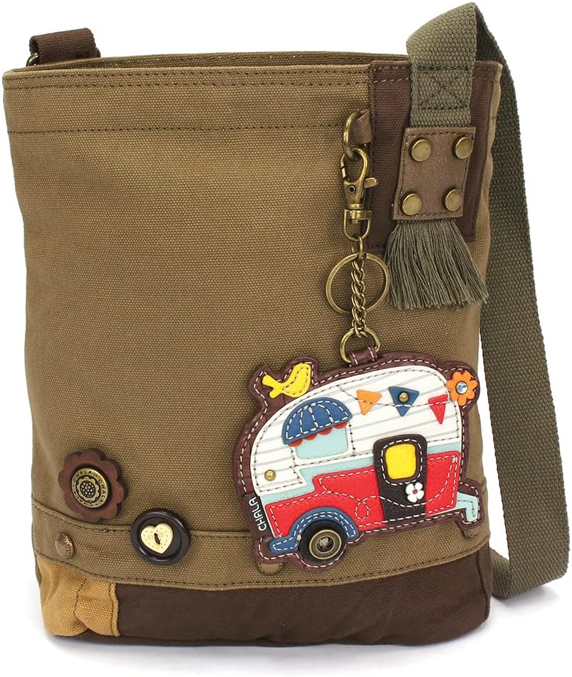 CHALA Patch Cross-Body Women Handbag, Canvas Messenger Bag - Camper - Olive