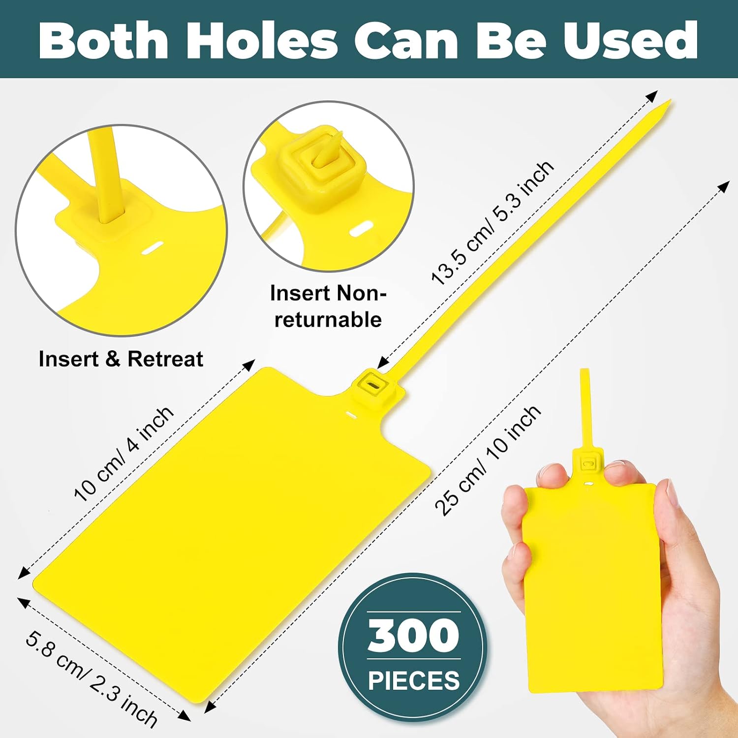300 Pcs Plastic Tags Seals Shipping Label 255 mm Total Length Waterproof Plastic Hanging Tags and 3 Color Marker Pens for Logistics Shipping Luggage Labeling Fastener (Yellow)