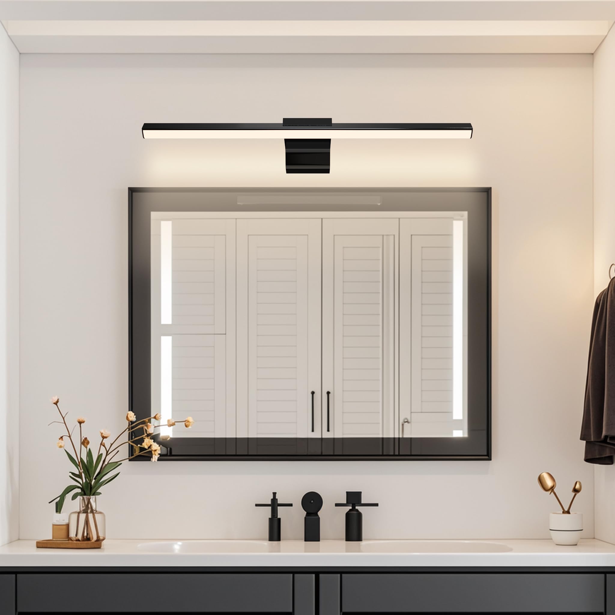 UISEBRT 15W 60cm Spiegellampe Badezimmer, Badlampe Wand, Spiegelleuchte Bad mit 1050LM, Schwarz Badezimmer Lampe Modern IP44 Schrankleuchte für Wandbeleuchtung und Spiegel Beleuchtung, Typ B Warmweiß