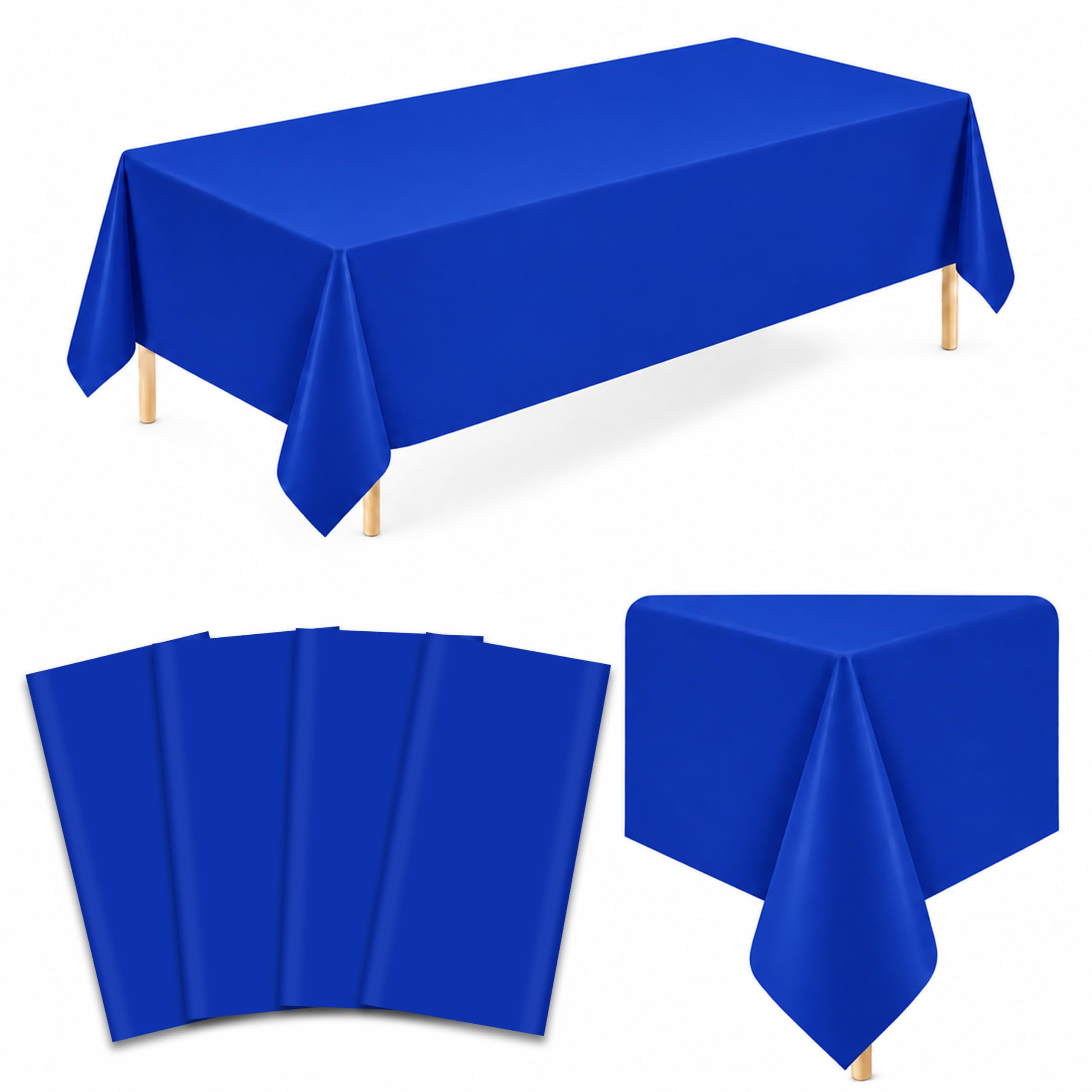 WNINK 4 Pack Dark Blue Plastic Tablecloths, 54 x 108 Inch Disposable Covers