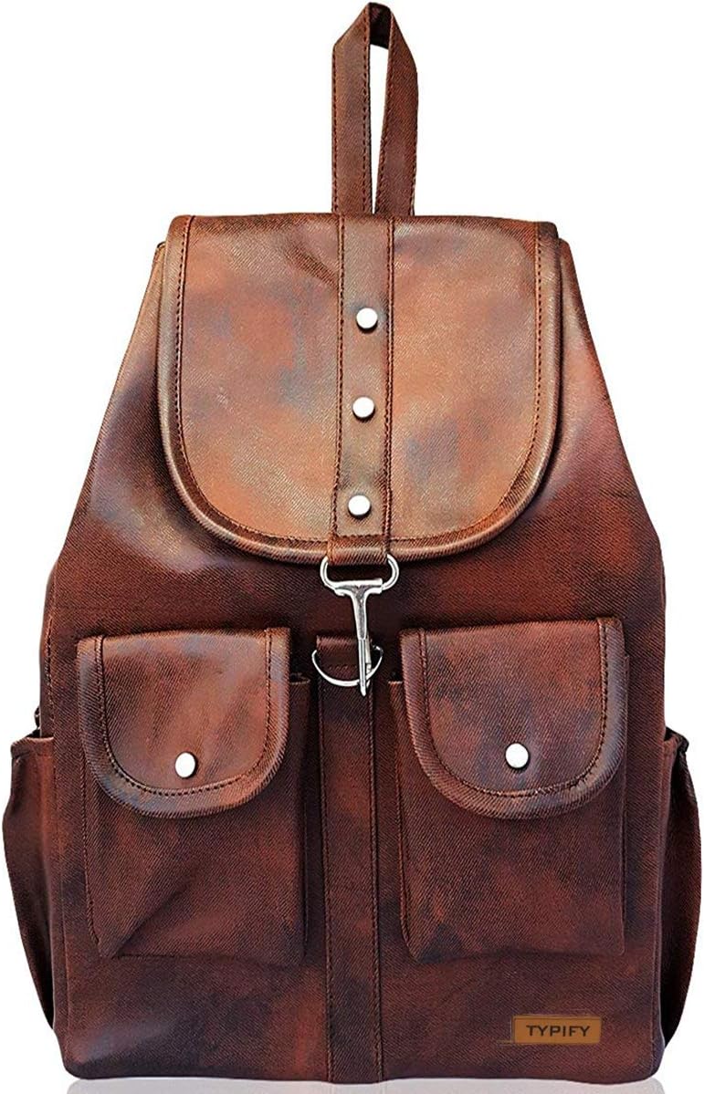 Typify Artificial Leather Casual School College Travel Backpack (Brown)