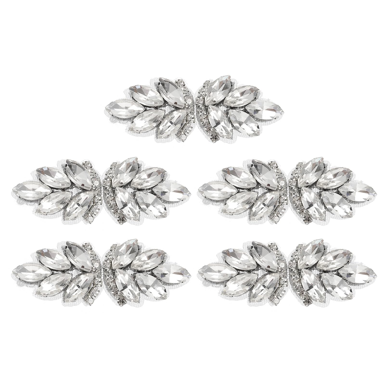 sourcing map 5Pcs Rhinestone Crystal Applique, Handmade Beaded Patches Sew on Patch Crystal Sewing Applique for Bridal Sash Wedding Dress Shoes Bags, Silver White/Silver White
