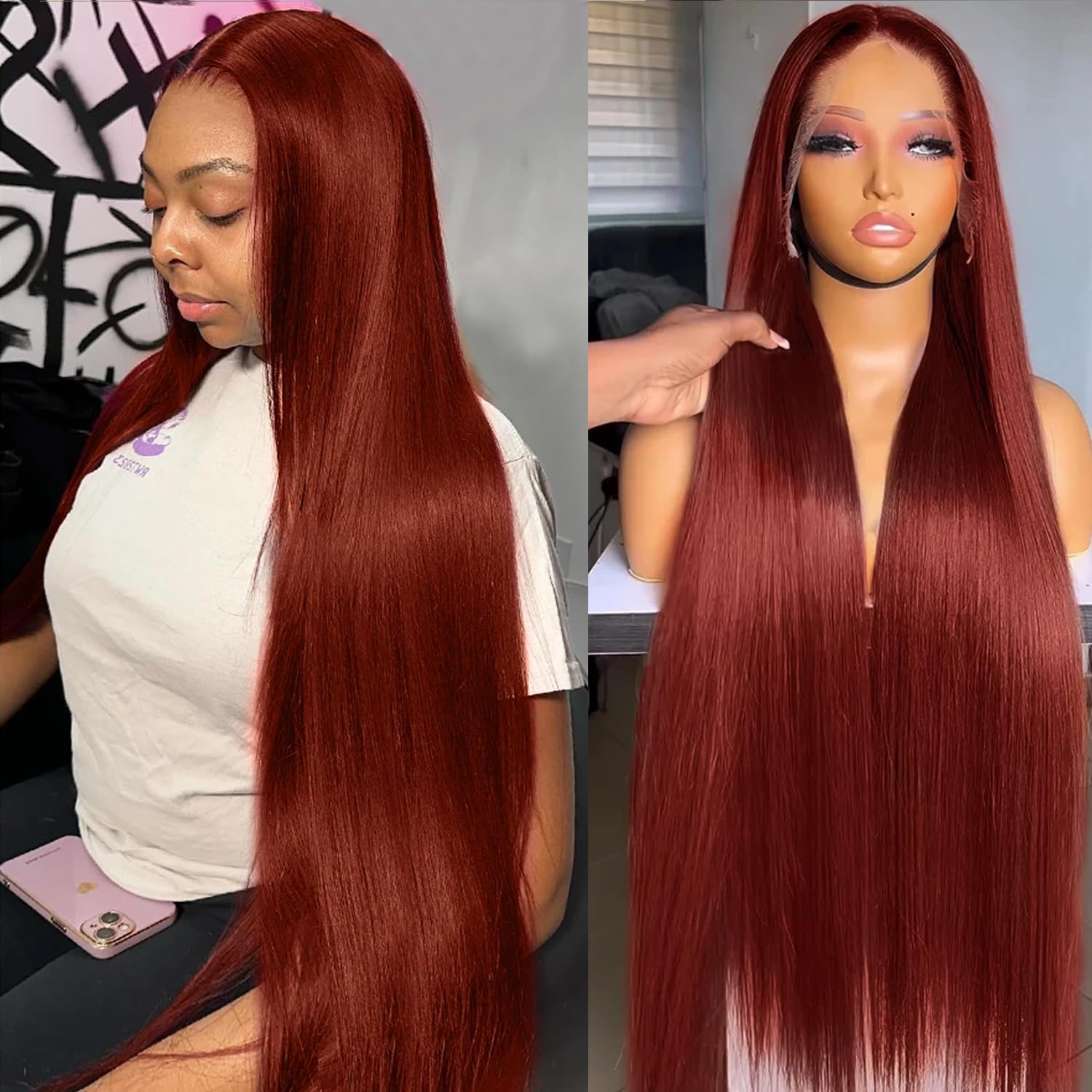 Beautiful Black to Auburn LaceFront Wig Reddish Brown Lace Front Human Hair Wig - Auburn 13x6 HD  main image 2