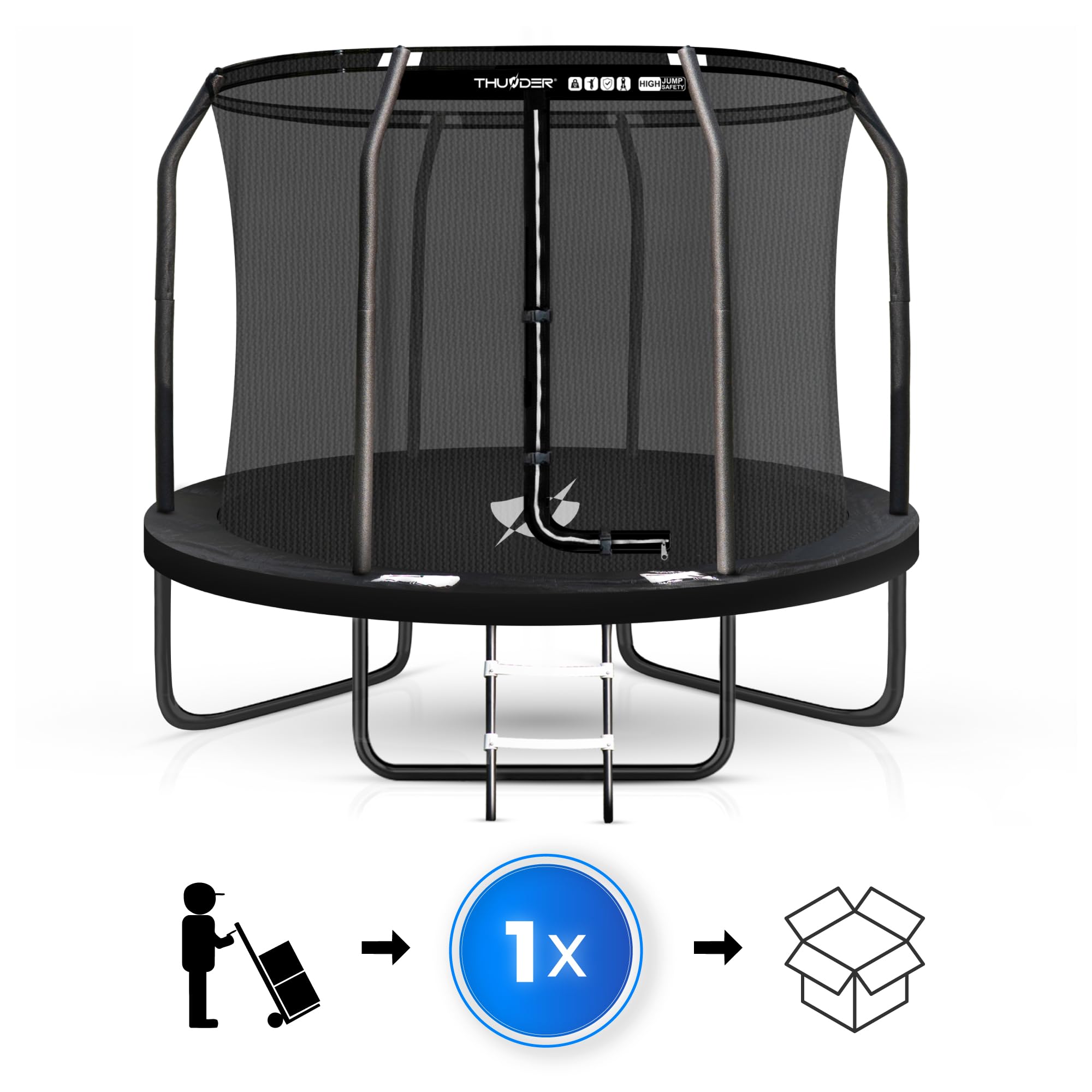 THUNDER Trampolino da Giardino Outdoor con Rete di Sicurezza & Scala – Stabile & Resistente alle Intemperie per Giardino e Tempo Libero