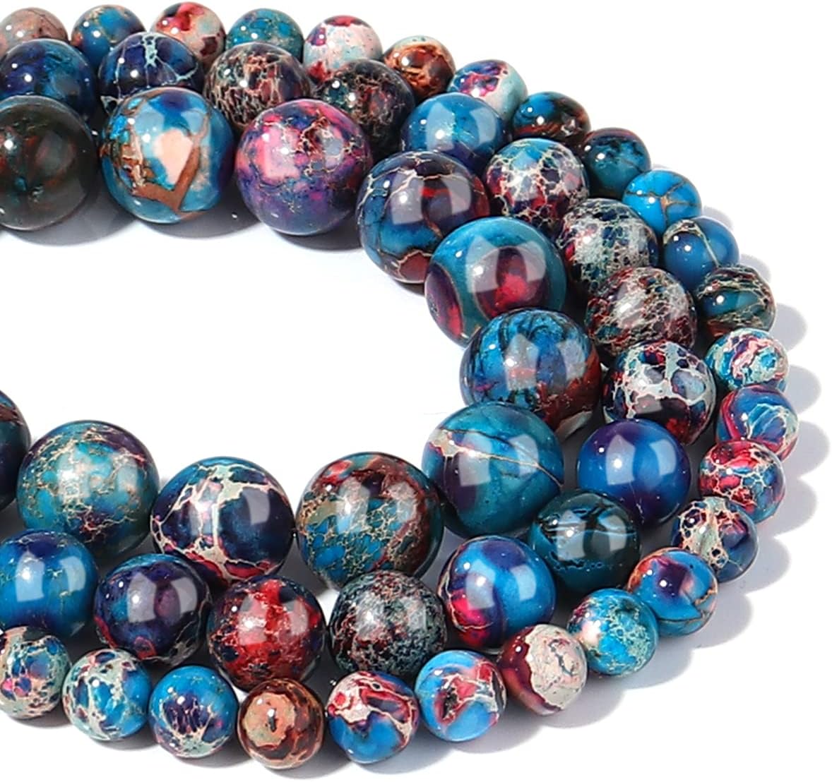 Filluck Natural Stone Beads 8mm Red Blue Imperial Jasper Polished Round Smooth Gemstone Beads for Jewelry Making Adults 15 Inch(Red Blue Imperial Jasper,8mm) Red Blue Imperial Jasper 8mm