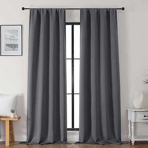 Miniatura 31 de Gwine - Cortinas opacas negras para dormitorio de 84 pulgadas de largo, juego de 2 paneles, cortinas sólidas reductoras de ruido con aislamiento