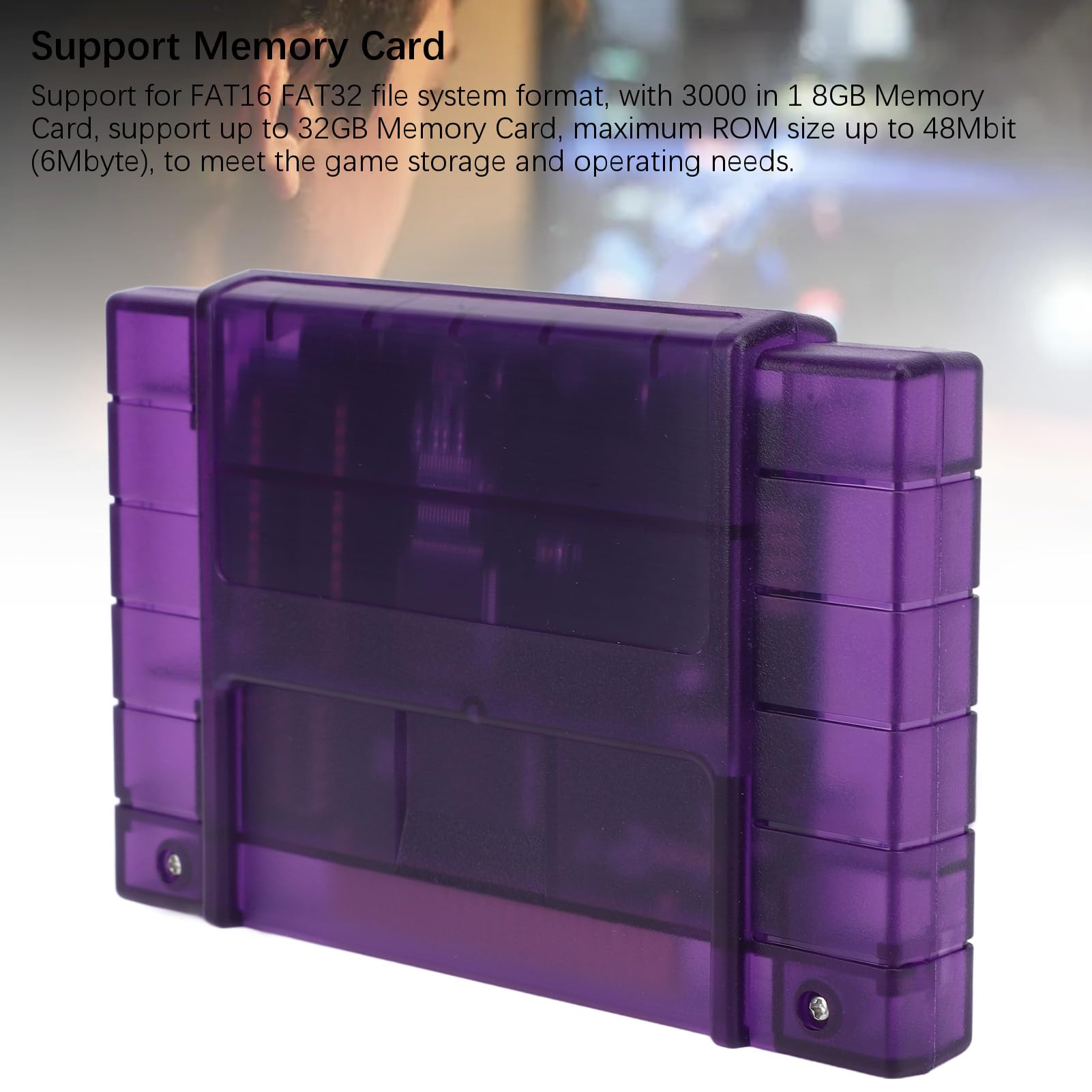 Cartuccia di gioco 3000 in 1 V1 0 Cartuccia per videogiochi con scheda di memoria da 8 GB per SFC Game Console Super Entertainment System SNES Classic Retro Gaming Accesso (Viola traslucido)