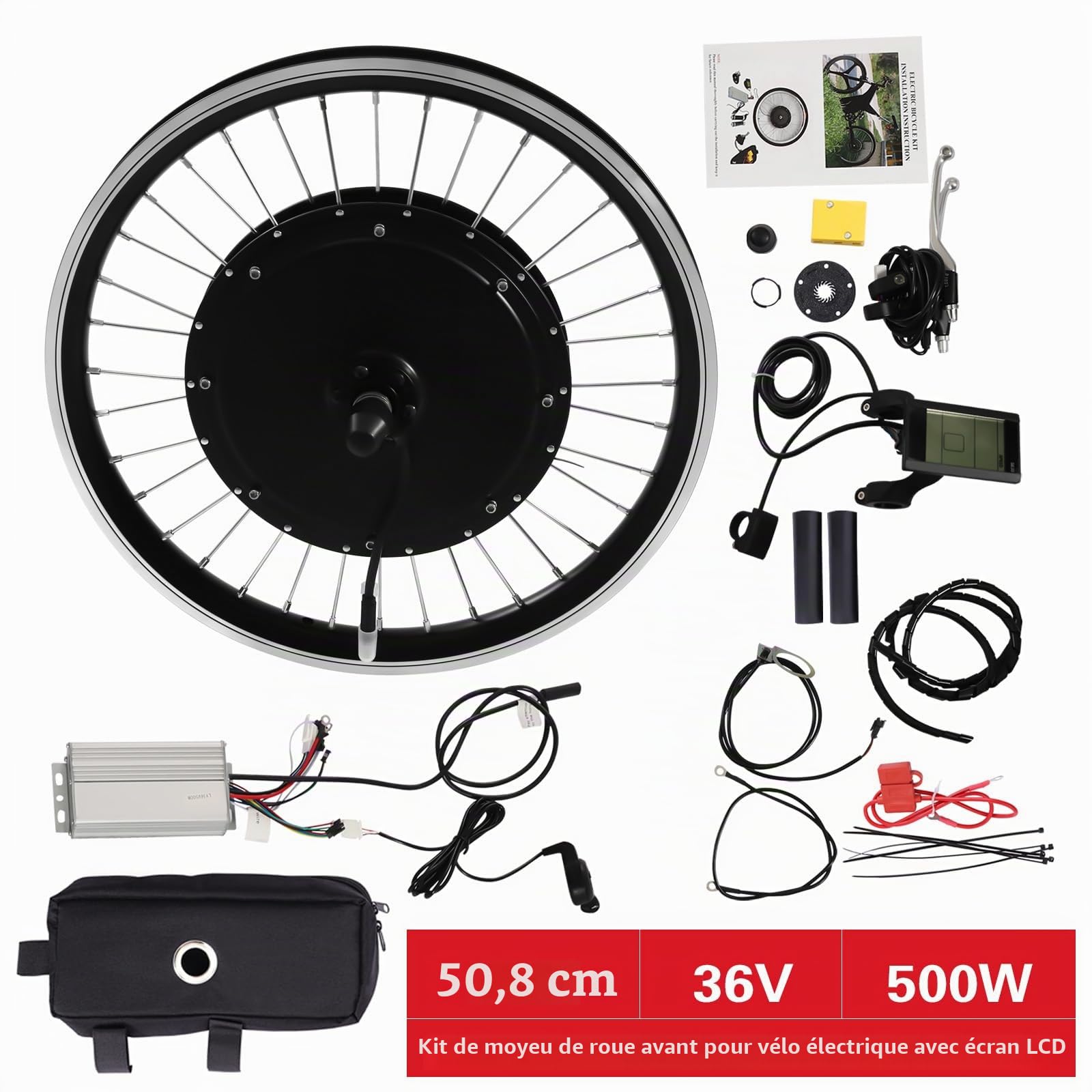 Kit de conversion Ebike 20", 500W - Kit de conversion pour vélo électrique à 5 vitesses - Kit de conversion pour roue avant - Kit de conversion pour vélo électrique étanche - Kit de moteur