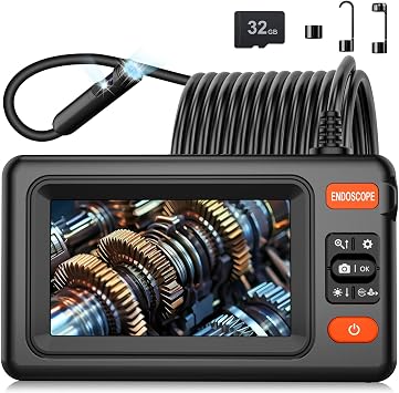 Dual Lens Endoscope Camera with Light, 1920P HD Borescope Camera with 4.3" LCD, 8 Adjustable LEDs, 16.4FT Semi-Rigid Cable & 32GB Card-IP67 Waterproof Inspection Borescope for Sewer/Drain/PipeBlack