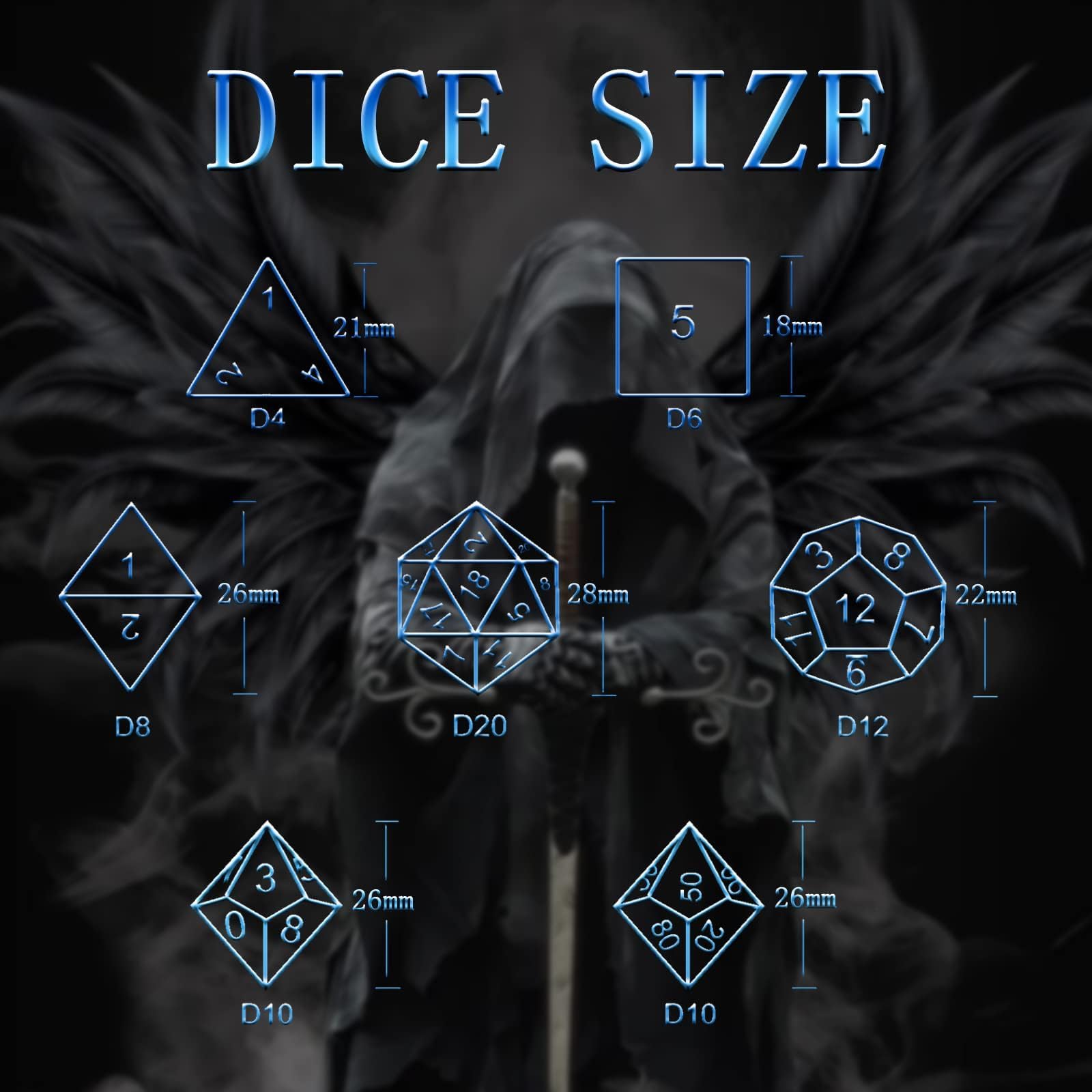 Zestaw Kości DND for Dungeons and Dragons, D&D Zestaw Kości Wielościennych ZHOORQI, Metalowych Dice Set do gier Fabularnych(TS-Blue)