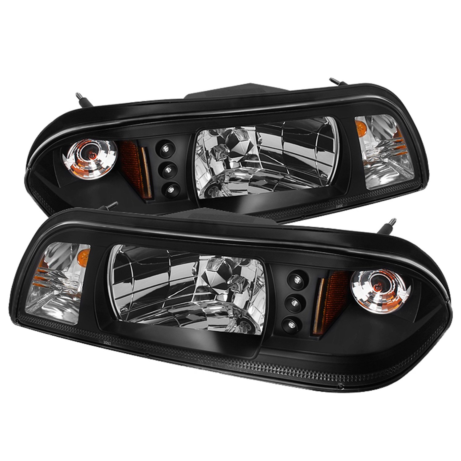 Spyder 5012531 Ford Mustang 87-93 1PC LED ( Replaceable LEDs ) Crystal Headlights - Black