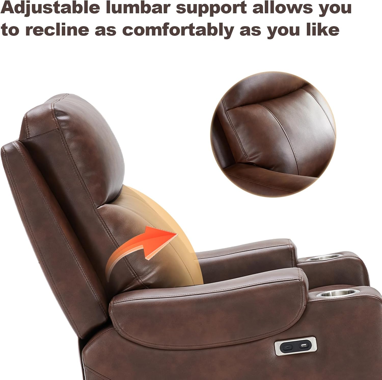 Eiayeebil Power Lift Chair with Adjustable Lumbar Support, Lay Flat Recliner Chair for Elderly, Three Motor Breathable Leather Recliner, Lift Chair Massage & Heating, USB Ports, Cup Holders Brown