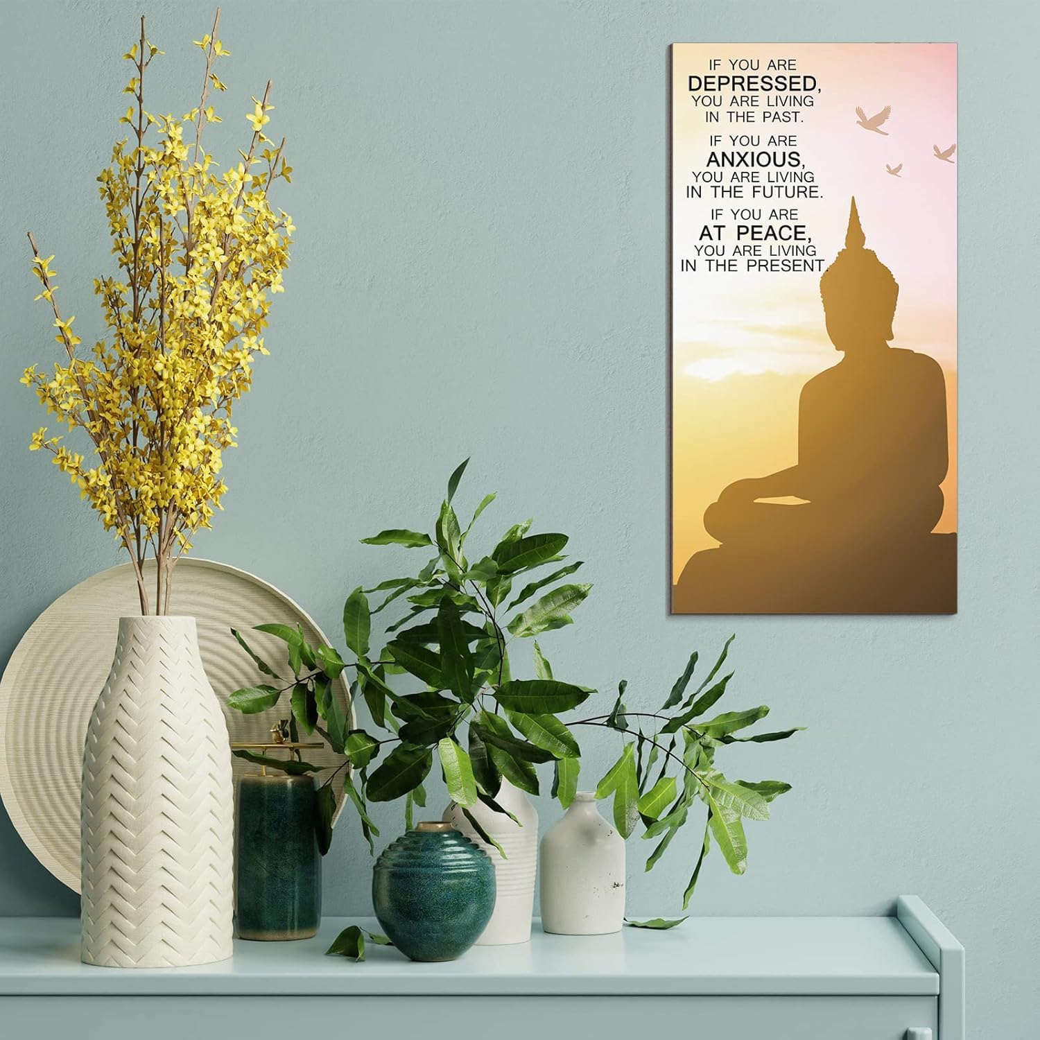 MANDALA SOUL Quotes Wall Decors 2 Pieces Inspirational Quote Wall Arts Zen Meditation Decors Wooden Hanging Room Decors Meditation Home Decors Buddha Wall Arts for Living Room Yoga Decors (At Peace) 2