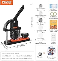 Vista 7 de VEVOR Button Maker Machine, 2.25 inch/58mm Pin Maker with 100pcs Button Parts, Button Maker with Panda Magic Book, Ergonomic Arc Handle Punch Press