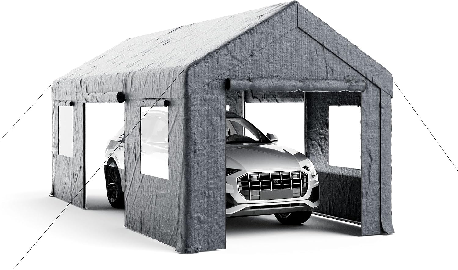 10x20ft Heavy Duty Carport, Reinforced Frame, Weatherproof Canopy with Roll-up Ventilated Windows & Sidewalls, Easy Assembly Portable Car Shelter for Garage/Storage/Party, Grey