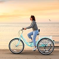 Vista 7 de LILYPELLE Adult Tricycle 7 Speed, 3 Wheel Bike Adult, 20/24/26 inch Wheels Cruiser Bikes with Cargo Basket for Seniors, Women, Men