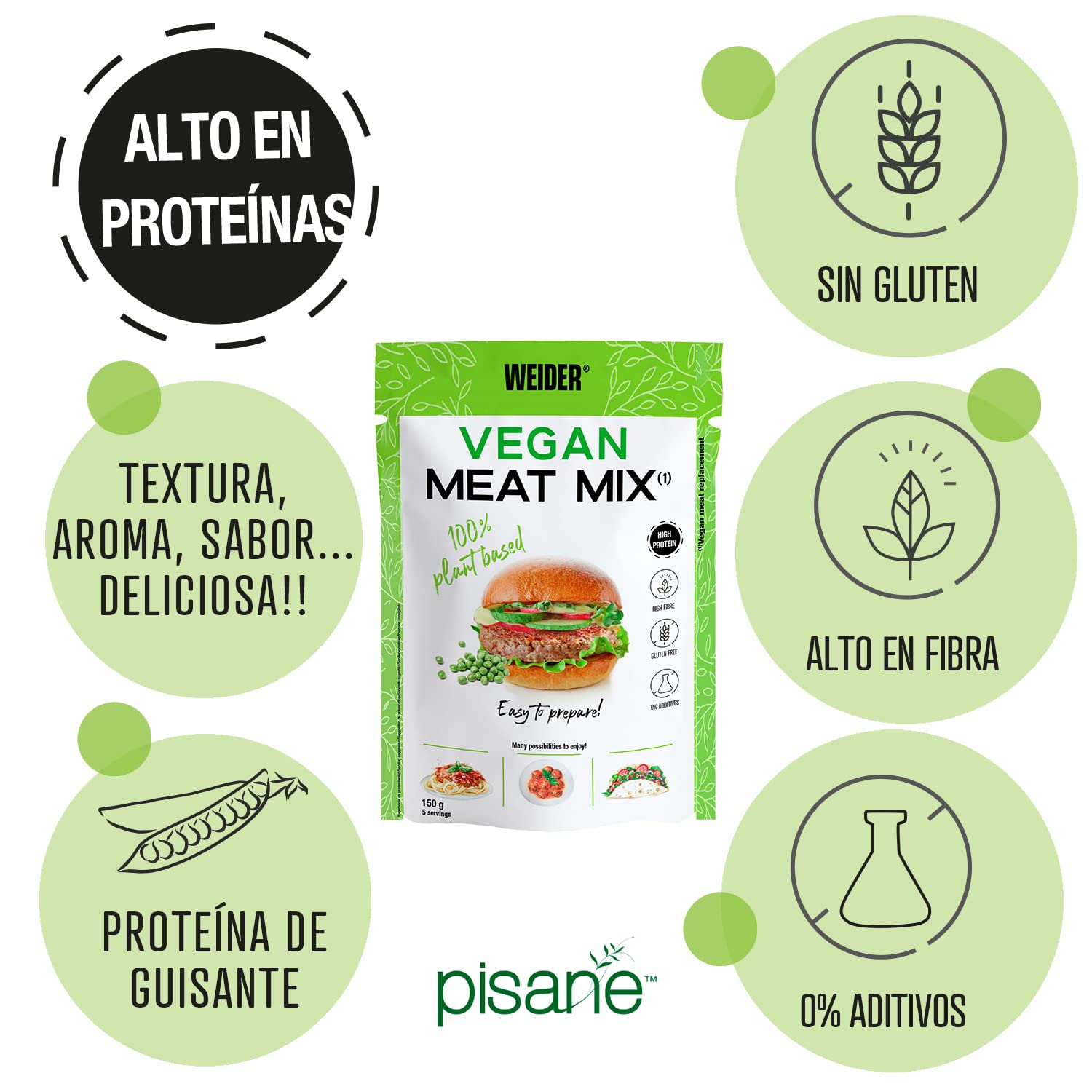 Weider Pack Vegan Meat Mix - 3 Unidades. Sustitutivo de carne rico en Proteina Vegetal 75% + Fibra Vegetal 20%. Sin Gluten. Sin Conservantes. Fácil Preparación. Recetas Infinitas. 3x150g