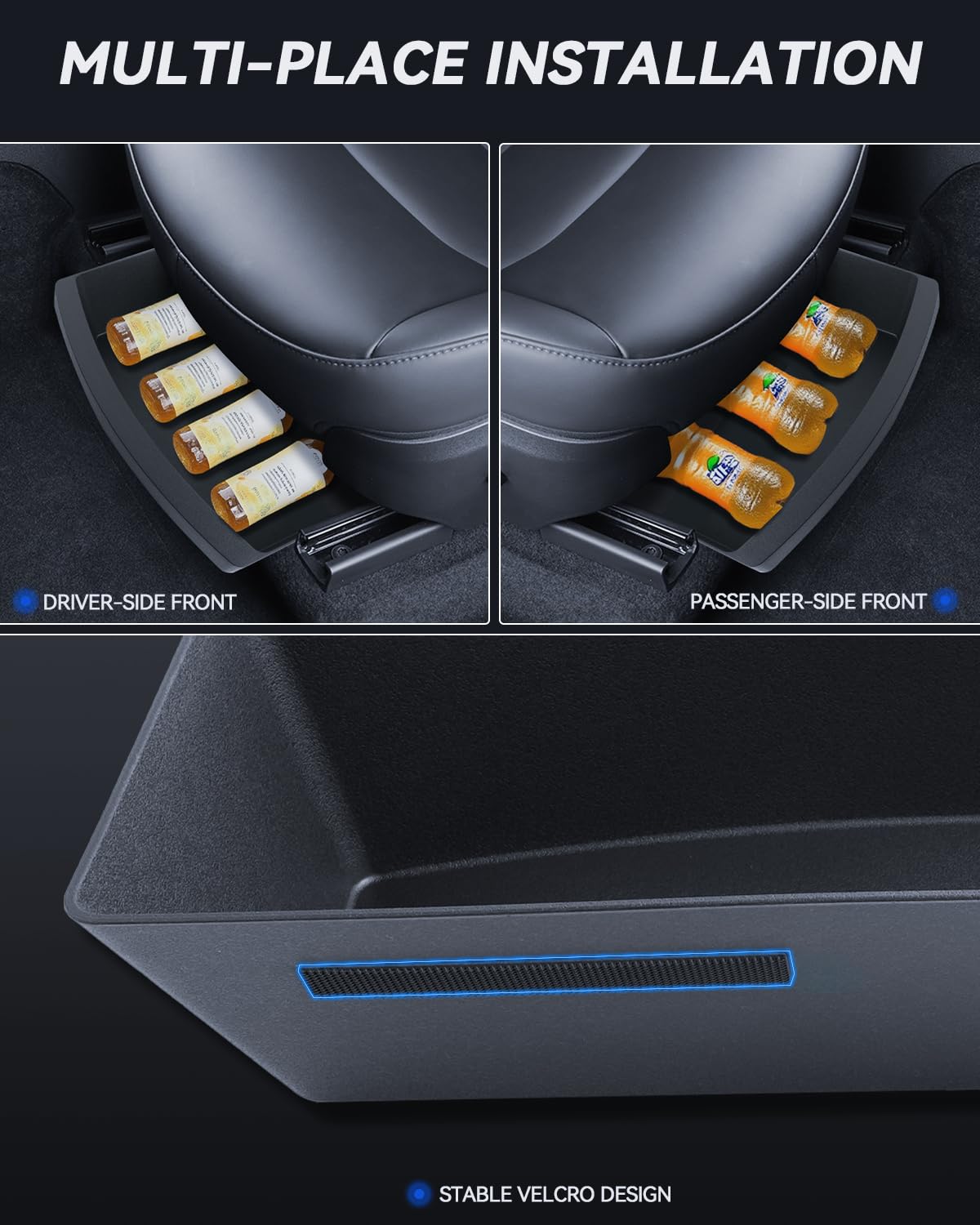 2 PCS Organisateur de Siège pour Tesla Model Y 2025, Boîte de Rangement sous le Siège Avant, Compartiment Caché, Accessoires pour Tesla Model Y 2025 Juniper (TPE)