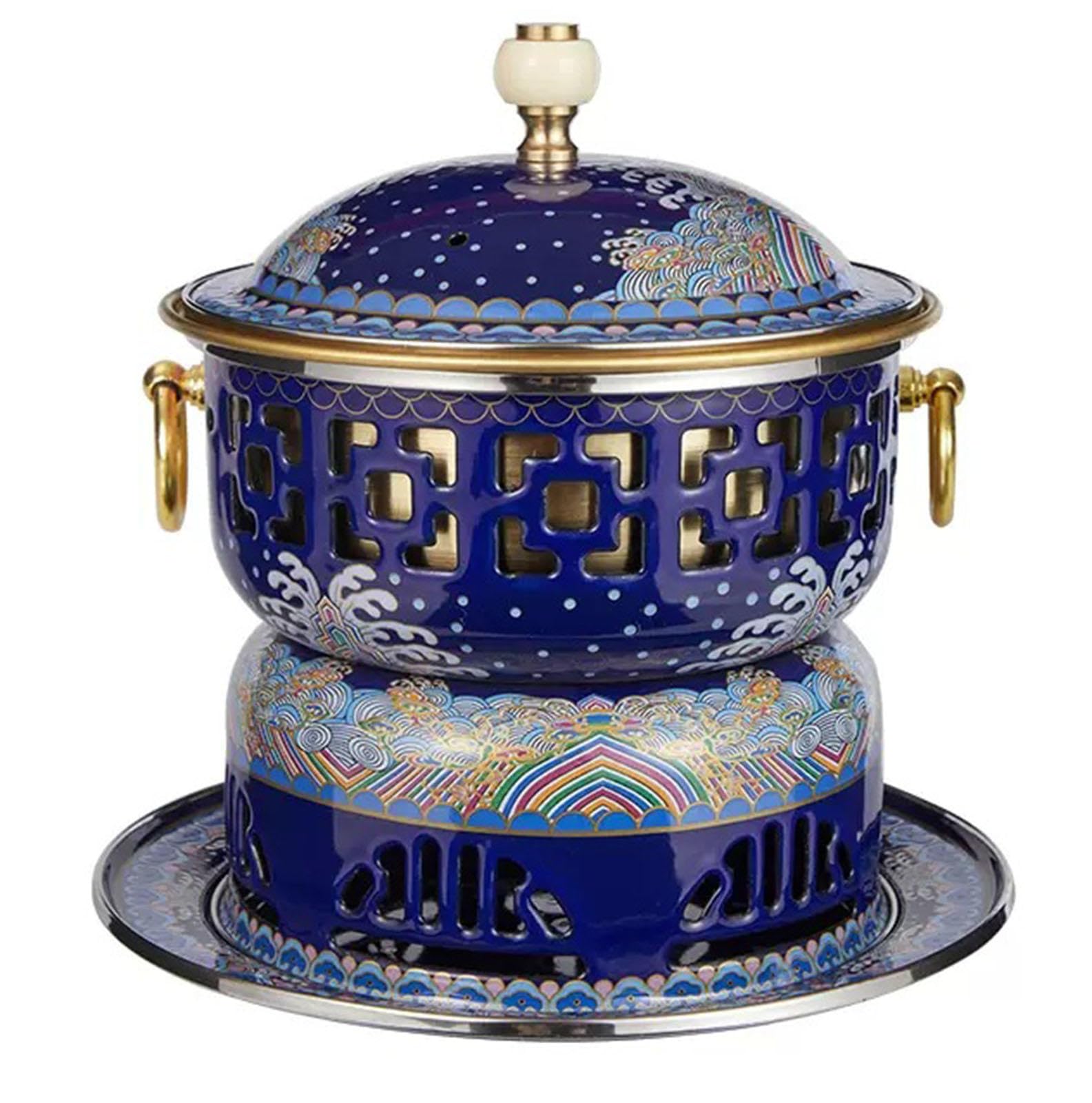 Pentola Calda In Rame Piccola Portatile, Pentola Calda In Rame Cinese per Persona Singola, Vecchia Stufa Ad Alcool di Pechino Pentola Tradizionale Cloisonne, per Dormitorio, Viaggi All'aperto, Feste,E