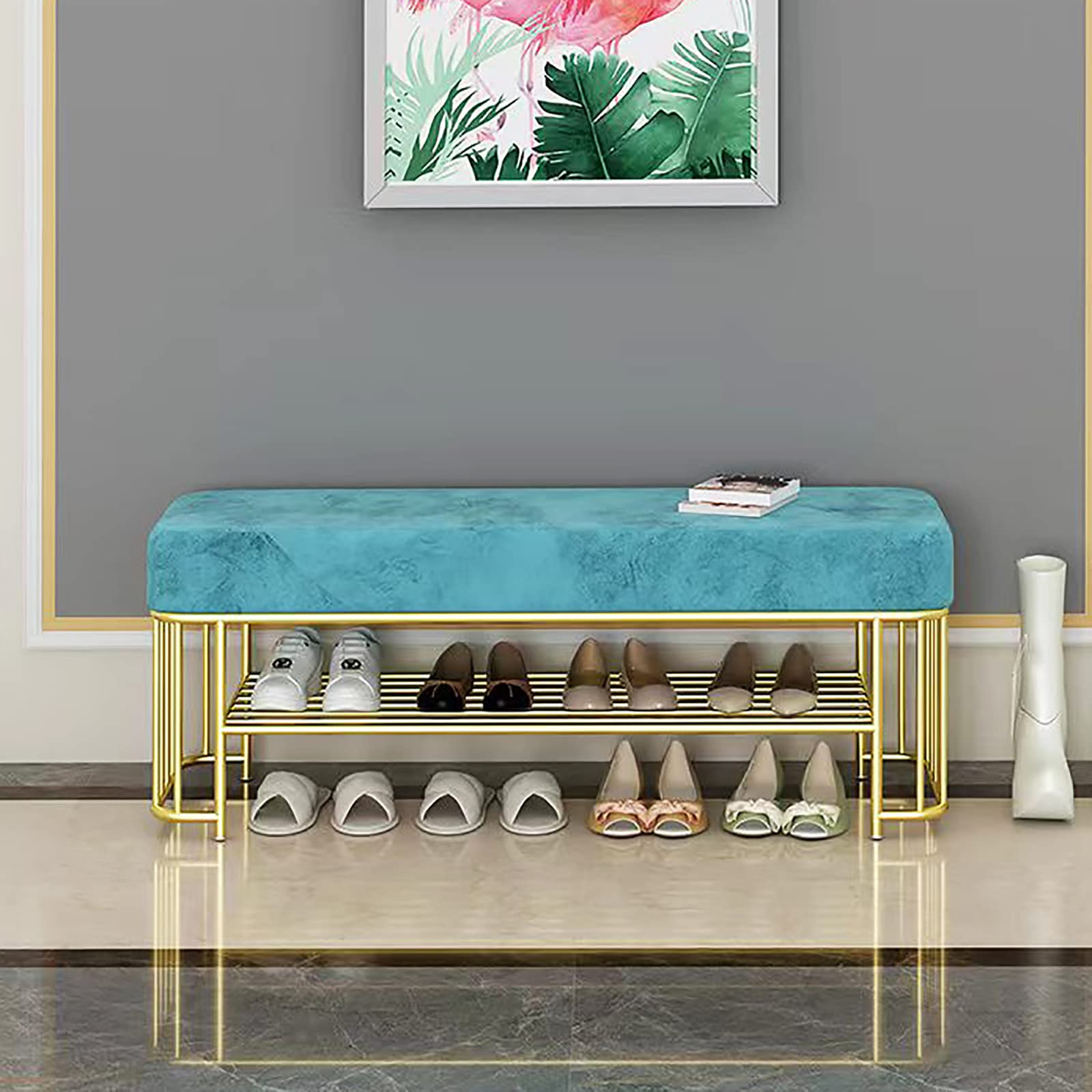 Banc d'entrée luxueux avec étagère à chaussures moderne en velours cosy