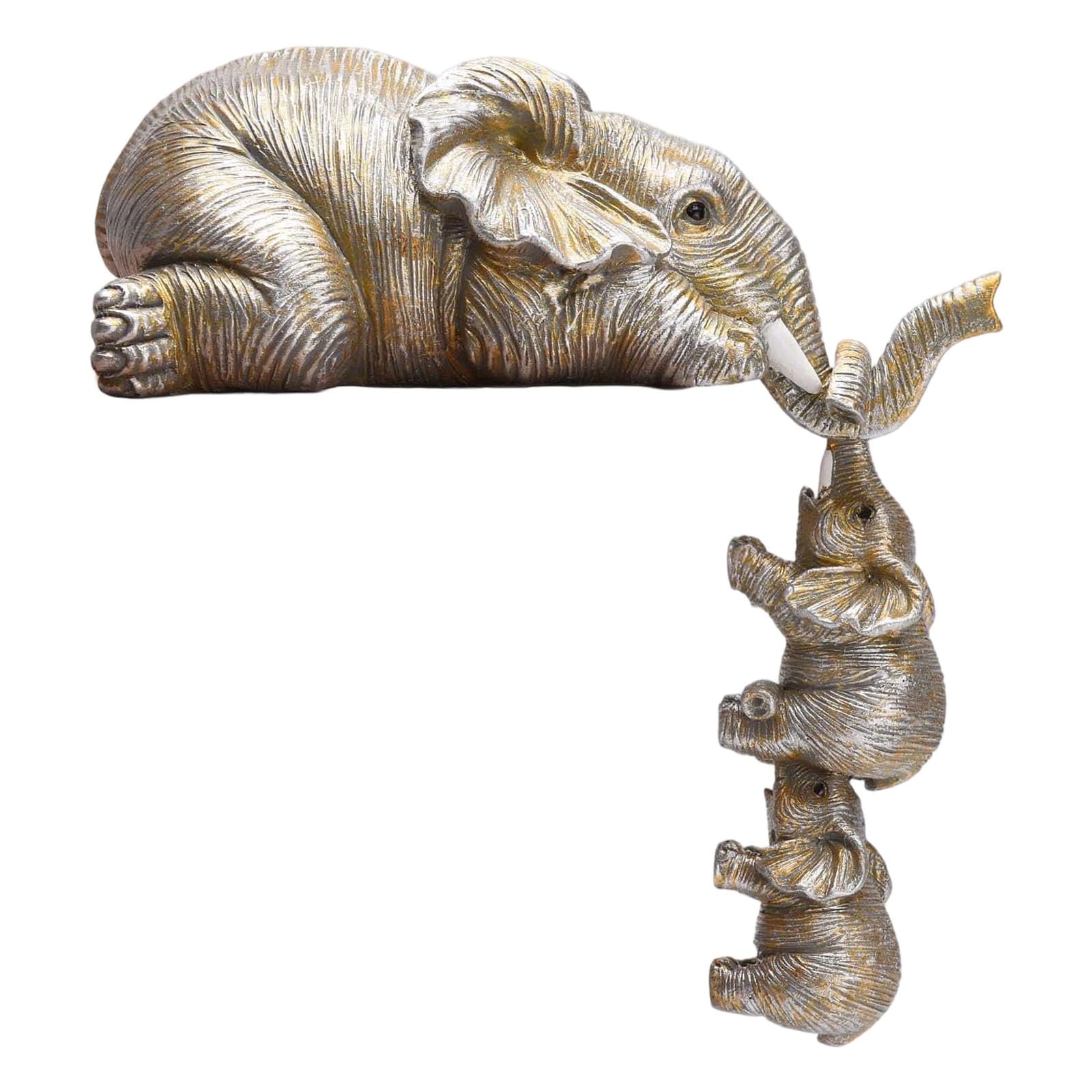 Msioytog Elephant Shelf Sitter Statue Elephant Sculpture Mother Elephants Hanging 2 Baby Elephants Collectable Figurines Ornament Mother Hanging Baby