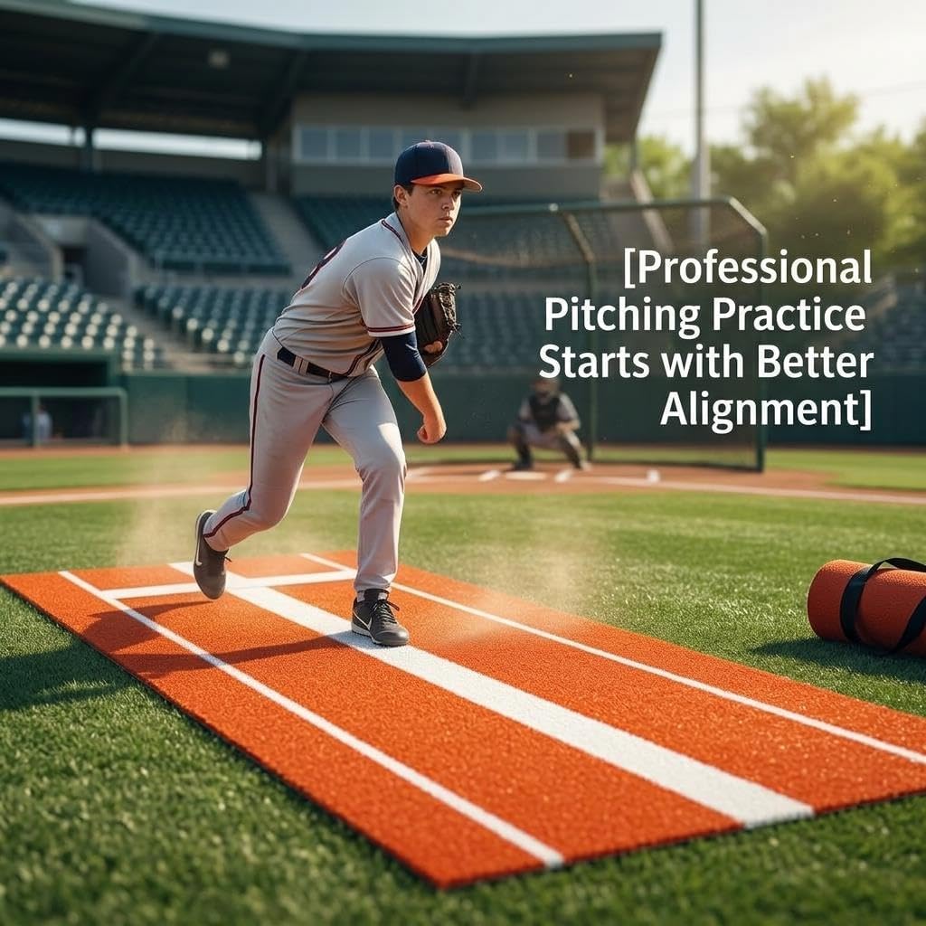 Baseball Turf Mat, 10 x 3 ft Practice Trainer, Pitching Practice Mat with PE Artificial Turf, EVA Anti-Slip Foam and Rubber Pitching Strip, Baseball Practice Equipment for Backyard Gym