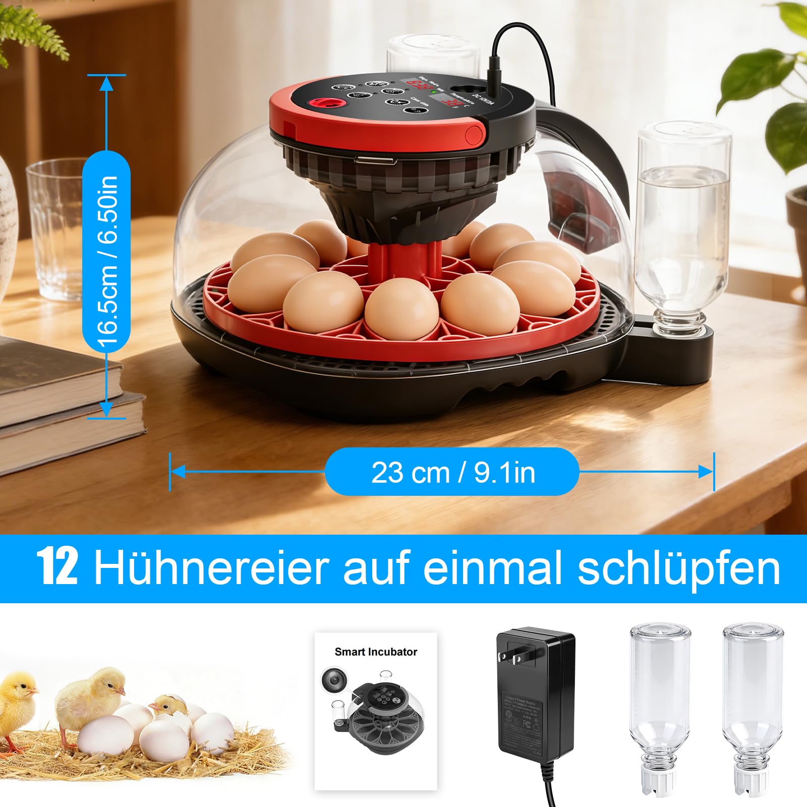 Incubadora automática de 12 huevos con cámara HD 1080, incubadora de pollos con mando a distancia mediante aplicación inteligente, espátula automática y control de temperatura, control de temperatura