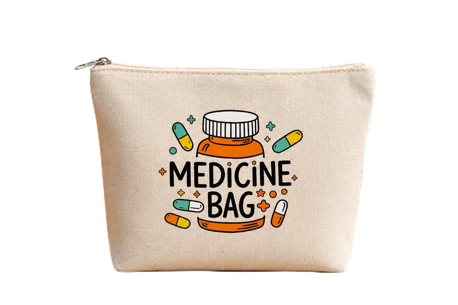 Canvas Medicine Bag for Travel, Cute Pill Organizer Pouch, Portable First Aid Kit Storage Bag for Daily Essentials, Vitamins, and Medicines (Beige) [ 1-PCS ]-image-10