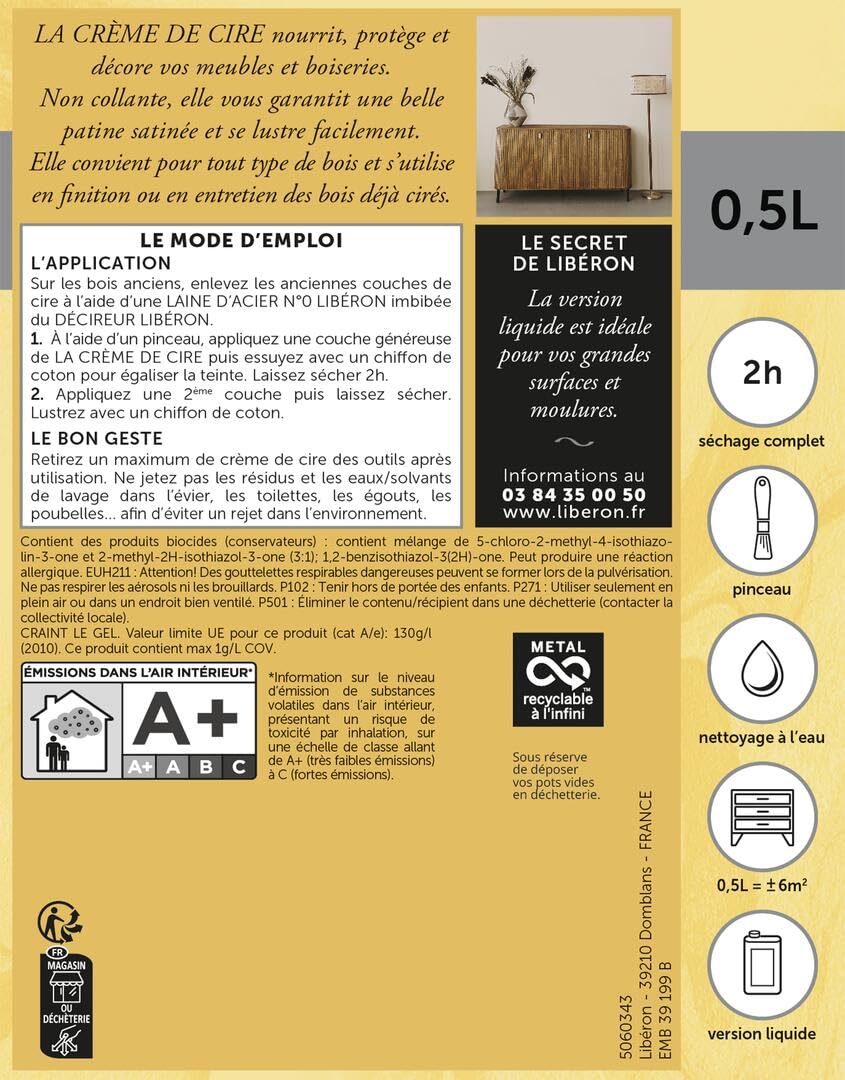 Libéron Crema di cera per legno, liquido, noce affumicata 0,5 l