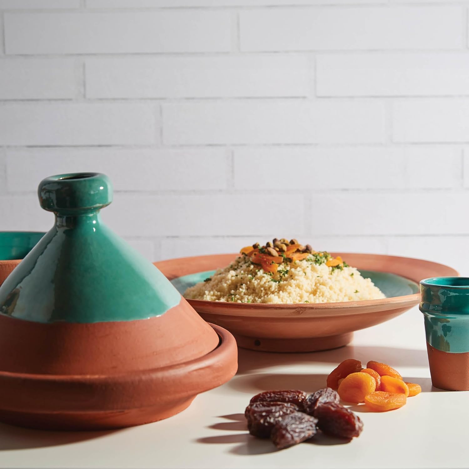 Verve CULTURE Moroccan Tagine Pot, Traditional Ceramic Cooking Pot, Contemporary Style Tangine, Teal, 9" tall / 11 diameter