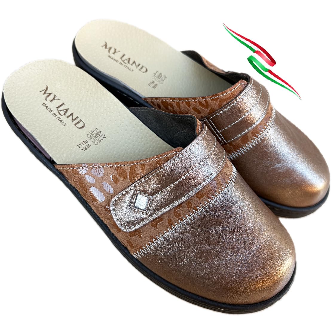 Chaussons confort MYLAND ELENA Chaussons confortables pour femme en cuir plantaire amovible réglable avec boucle Made in Italy