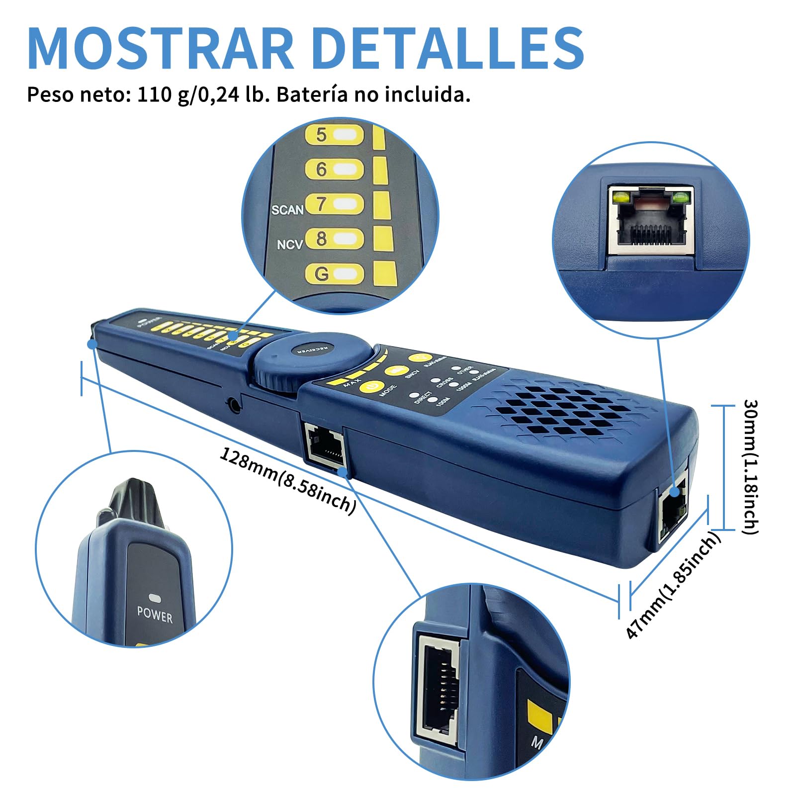 Henkion Rastreador de Cable Network WT255, Detector IPC RVV BNC para Red y Teléfono, Kit Probador de Cables RJ45, Test de Cortocircuitos y Localización, Compatible con IPC Probador de Cámara