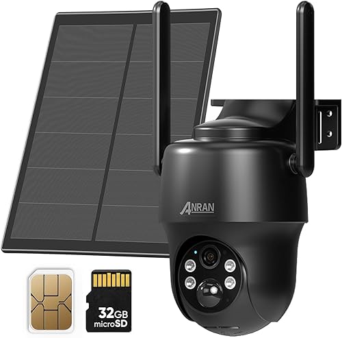 ANRAN Cámara de seguridad solar celular 4G LTE inalámbrica para exteriores, sin WiFi 2K, visión nocturna a color, vista en vivo de 360, sensor de