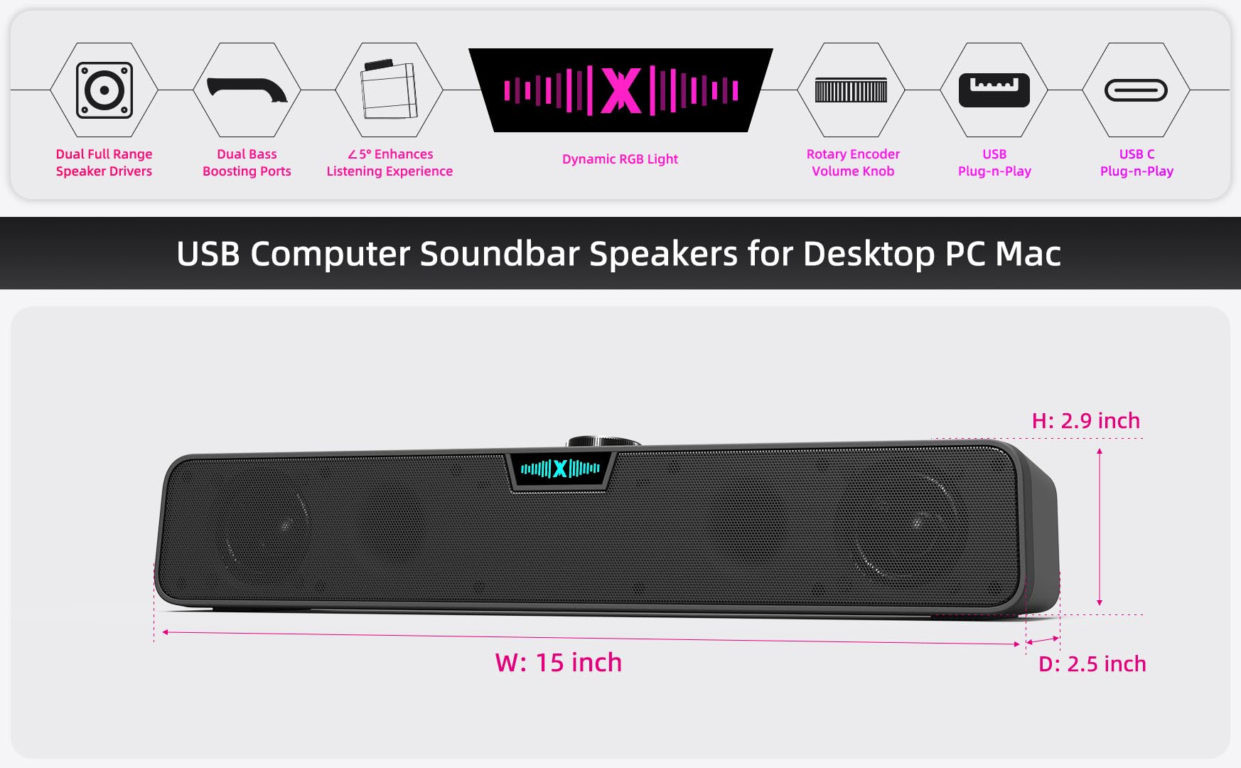 XKX Barra de sonido para computadora de escritorio
