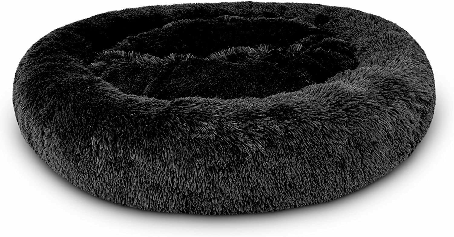 UNICORPSE TECHNOLOGIES PVT. LTD. Dog Bed Donut Soft Round Plush Cat Beds For Calming Pet Comfy Fluffy Soft (Small 50cm, Black)