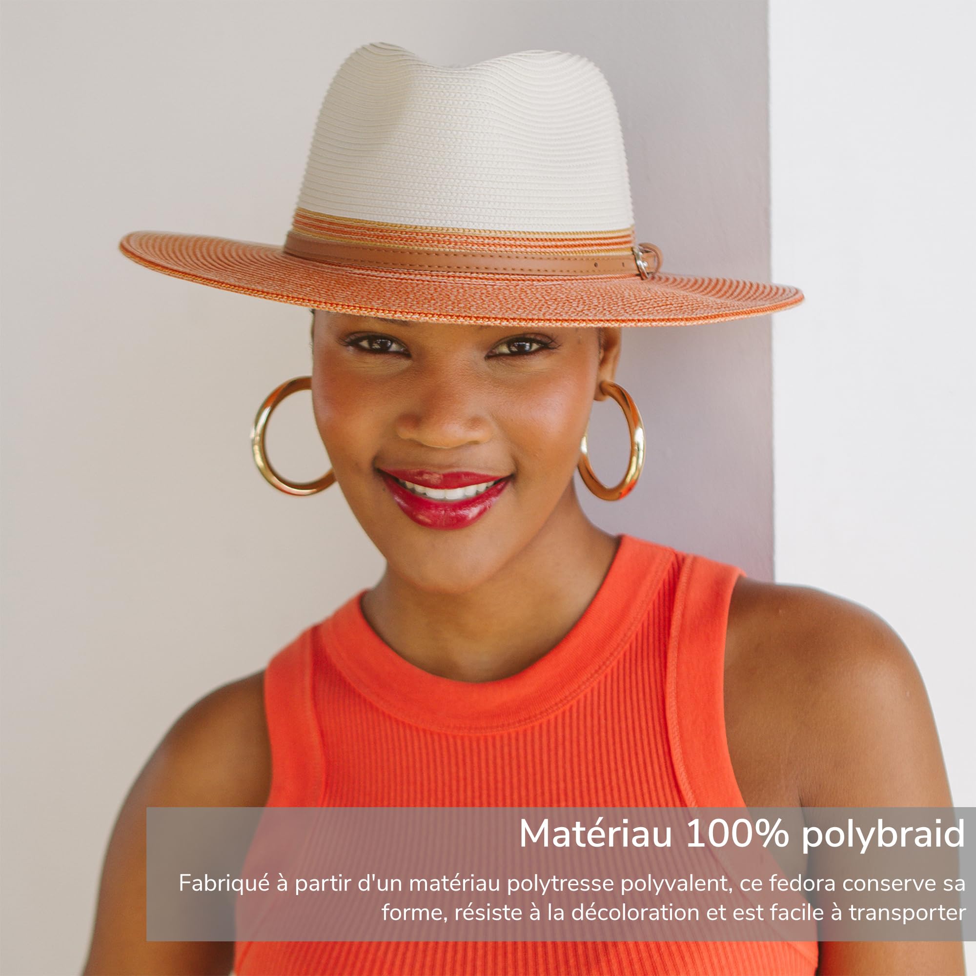 Bella Fedora Chapeau UPF 50 Femme Chapeau d'été Pliable pour Femme Anti UV M/58cm Taille Régable